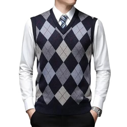 Men's V-Neck Diamond Lattice Wool Vest for Business and Casual Wear Standard Thickness Argyle Pattern4