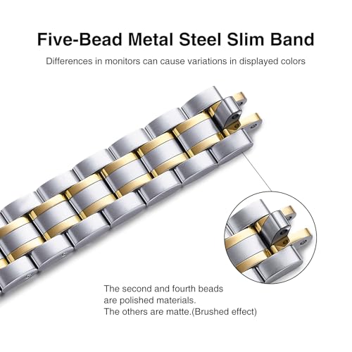 Image of STIROLL Thin Replacement Band Compatible for Apple Watch 49mm 46mm 45mm 44mm 42mm(Series 3 2 1), Stainless Steel Metal Wristband Women Men for iWatch Ultra SE Series 11 10 9 8 7 6 5 4, Silver Gold