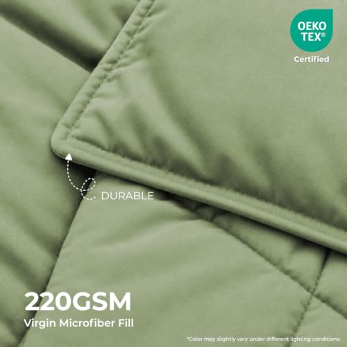 Image of King Size Comforter for Double Bed, 220 GSM Soft Microfiber AC Blanket, All Season Lightweight Reversible Bed Quilt, Premium Bedding, 90 x 100 Inch, Sage Green-Light Green
