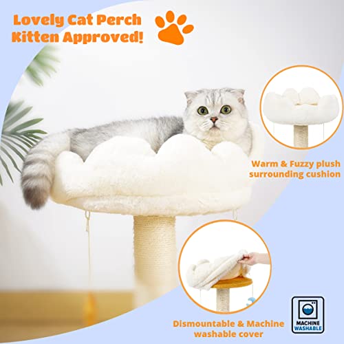 Happi N Pets Cloud Cat Scratching Post With Bed, Cat Tree For Indoor Cats, Nature Sisal Cat Scratcher With Cat Cozy Fluffy Perch For Kitten & Adult Cats, Small Cat Tower With Balls, Stable Cat Stand #TOP4