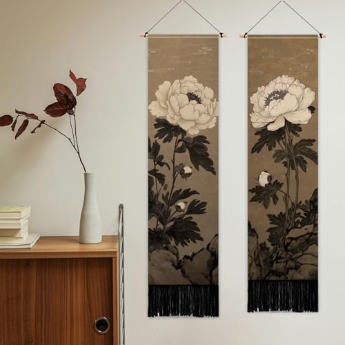 Tapisserie verticale japonaise pivoine pour salon et chambre ambiance zen