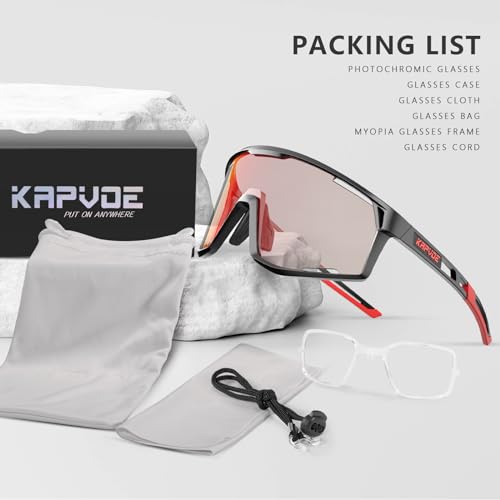 KAPVOE Photochromic Cycling Glasses Men Mountain Bike Sunglasses Women Clear MTB Sports Goggles Transition Bicycle Glasses Triathlon Running UV Protection Red - Image 3