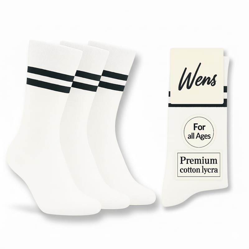 Wens White School Socks With Strips for Girls, Boys, Kids and Men of All Ages (Pack of 3) | Heavy Elastic, Streachable & C... - Review, Price and Buying Guide