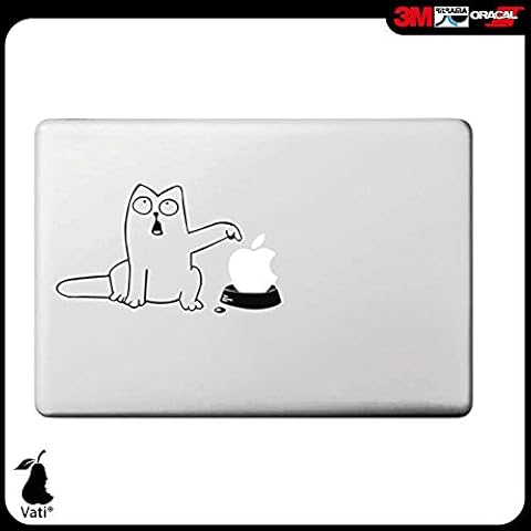 Vati Leaves Removable Creative Cartoon White Fat Cat Decal Sticker Skin Art Black for Apple Macbook Pro Air Mac 13" 15" inch/Unibody 13" 15" Inch Laptop Cover