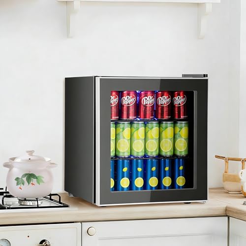 Image of COSTWAY 60 Cans Beverage Refrigerator Cooler, Freestanding Mini Fridge with Glass Door & Removable Shelves, Small Beverage Drink Fridge for Soda Beer Wine, 1.6 Cu.Ft
