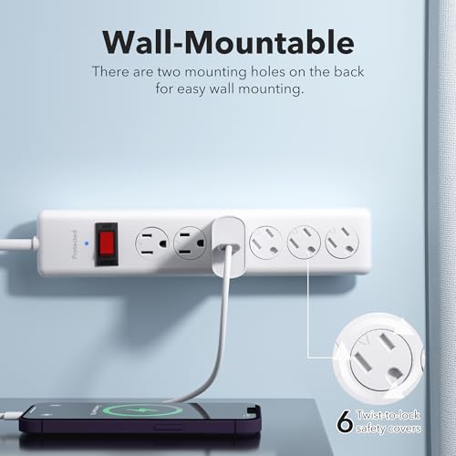 Image of BN-LINK 6-Outlet Power Strip Surge Protector 2-Pack, 4-Foot Extension Cord, 600 Joules, Twist-to-Close Safety Covers, 90 Degree Flat Plug, Overload Protection, White