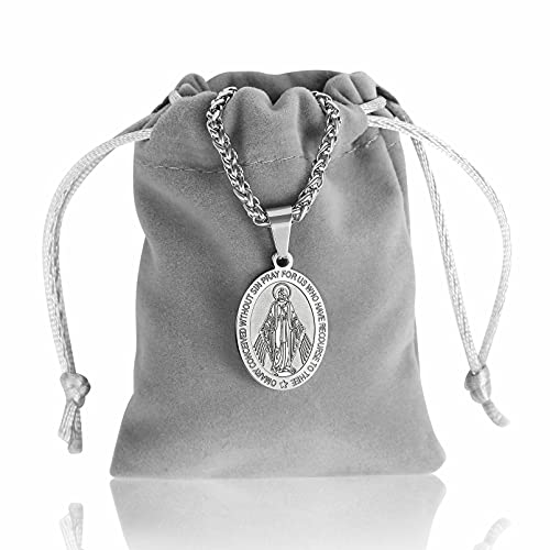 Rs Stainless Steel Miraculous Medal Virgin Mary Necklace For Men Women Mary Mother Of God Pendant De La Virgen Maria Medallion Holy Mary Charm Catholic Mexican Chain First Communion Confirmation Gifts For Boys Religious Christian Jewelry Silver #TOP6