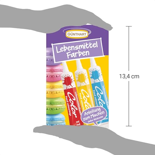 Günthart BackDecor 20 g Lebensmittelfarben Rot Gelb Blau in praktischen leicht zu dosierenden, Farben mischen um die ganze Palette des Regenbogens zur erhalten