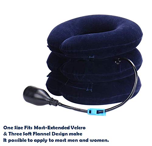Image of Upgraded Version Premium Flannel Inflatable Cervical Neck Traction Air Inflatable Pillow Neck Head Stretcher Pain Relief Collar (for Adults, Dark Blue) (Pack of 2)