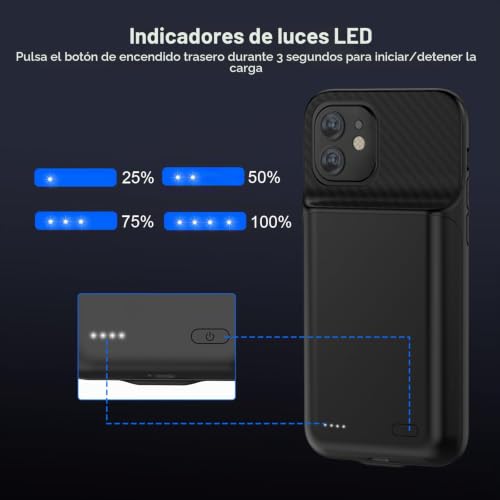 Funda con batería para iPhone 12 Pro ideal para viajes largos con protector 4