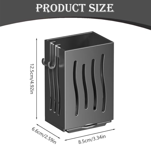 LuxeOne Practical Wall Mount Utensil Holder, Hanging Storage Organizer with Hooks, Chopsticks Holder,Cutlery Silverware Holder Storage Caddy,for Forks,Spoons,Towel,Black (Grey)