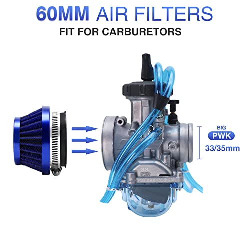 Image of 2PCS Motorcycle 60MM Air Intake Filter Universal Carburetor Air Filter Cleaner for Dirt Pit ATV SSR TTR Bike Breather Filter Fit for Many Different Carburetors (Blue 60MM)