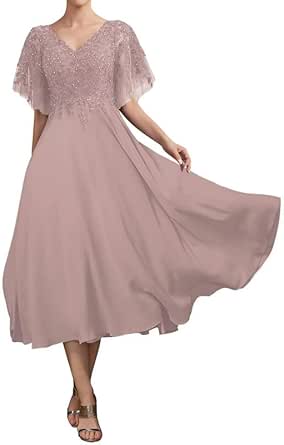 Amazon.com: Mother of The Bride Dresses V Neck Wedding Guest Dresses ...