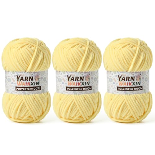 Image of Soft Chenille Yarn for Crocheting, Fluffy Chunky Crochet Yarn for Baby Blanket, (5.29oz /196.8yds) Fuzzy Velvet Yarn for Amigurumi&DIY Puzzle、Crafts、Scarf(3 Light Yellow)