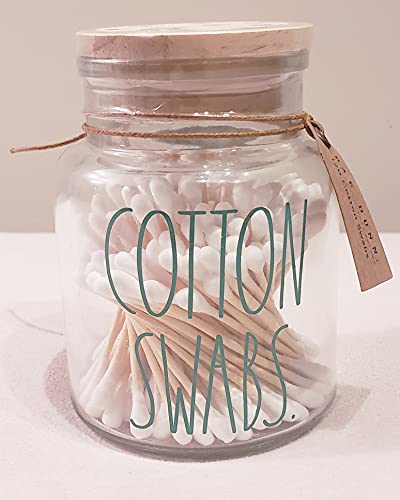 Rae Dunn By Magenta COTTON SWABS Glass LL Bathroom Vanity Organizer Apothecary Jar With 120 Cotton Swabs
