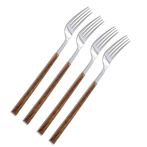 OFFSCH 4pcs Stainless Steel Dinner Fork Set with Imitation Wood Handles Elegant Cutlery for Fine Dining Easy to Clean for Everyday Meals and Special Occasions