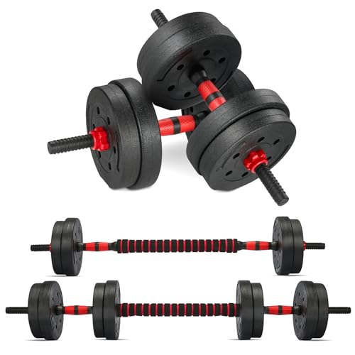 TEENO Kit Haltères Musculation, 15 kg, comprenant des haltères, une barre, Fitness, Musculation