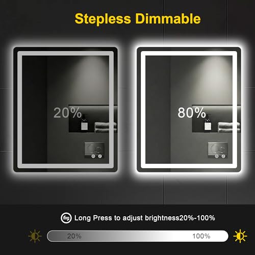 Image of LED Bathroom Mirror with Lights, 30 inchx36 inch Lighted Vanity Mirror for Wall | Anti-Fog, Dimmable 3 Color Light, Backlit+Frontlit, Shatterproof Tempered Glass, Memory Function
