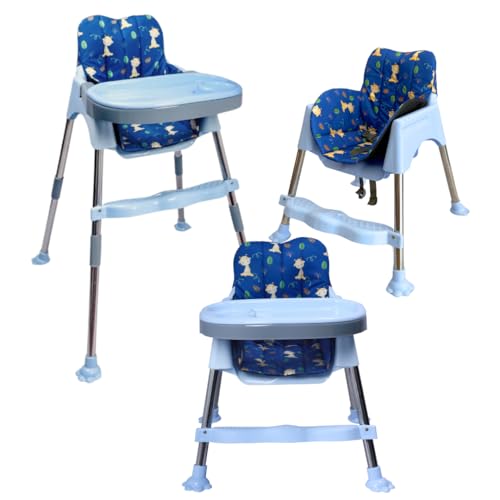 Image of Adjustable Baby High Chair with Safety Belt - My Giraffe Coco Baby Chair for Dining Table | 3-Level Tray, Waterproof Seat & Footrest | 2-Height Positions, Sturdy Stainless Steel Frame (6M - 3Y, 20kg) (Light Blue - Giraffe)