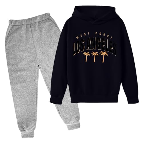 Generisch Set completo per bambini e ragazzi, abbigliamento sportivo, a maniche lunghe, con pantaloni, vestibilità larga, per calcio, basket, tuta sportiva, Tuta C2-Light Grigio, 7-8 Jahre