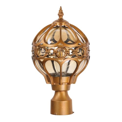 Globe Outdoor Post Light for Lawn Garden Patio, Brass Sphere Outside Pole Light Fixtures Waterproof Aluminum Lamp Post Light, Pier Mount Outdoor Lighting for 3" Pole Fence Deck, 1 Pack