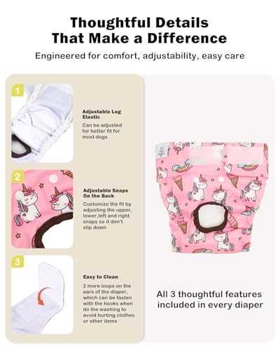 Image of CuteBone Dog Diapers Female Washable Small Medium Large 3 Pack Reusable Doggie Diapers Puppy Period Pants for Doggy Heat Cycle Peeing