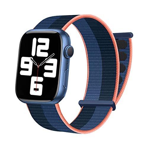 Nylon Watch Band Compatible with Apple Watch 7 Bands 38mm 40mm 42mm 44mm 41mm 45mm Replacement for iWatch Series SE/6/5/4/3/2/1 Women Men, Sport Solo Loop Stretchy Braided Adjustable Elastic Breathable Straps Wristband Accessories (42/44/45mm, Blue J