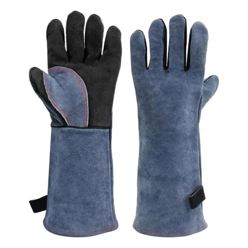 Bouncy Welding Gloves Fire Heat Resistant 16IN/40cm - Fireproof Leather For Stick MIG Flux-Core Welder Forge Blacksmith Fireplace Wood Stove Fire Pit Furnace Handling Dry ice - One Size (Blue Black)