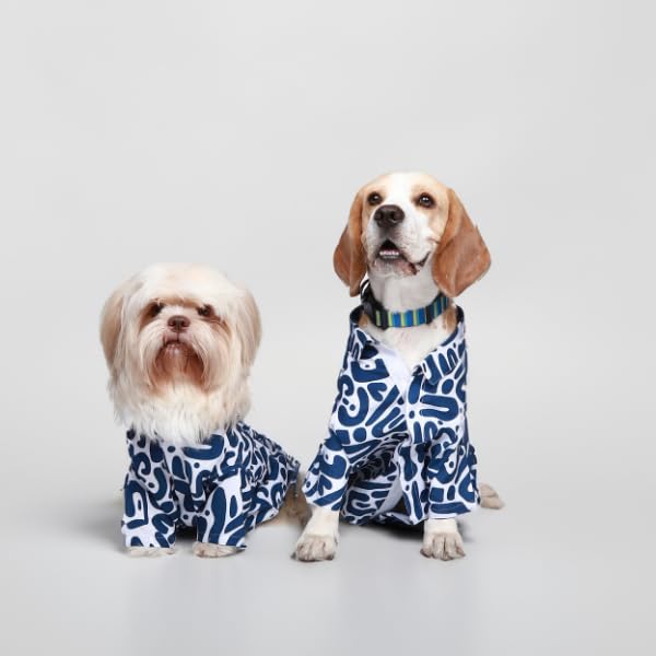 Image of Ezra Polyester Blend Dog Shirt - Abstract Blue, 3X-Large | Lightweight & Breathable Outfit for Dogs | Stylish & Comfortable Pet Clothing and Outings