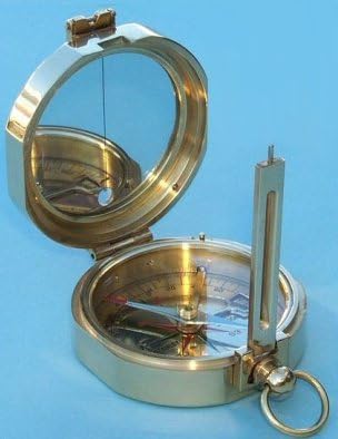 Brass Nautical Miner's Compass w/ Hardwood Case