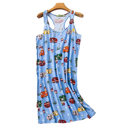 Camisón sin Mangas para Mujer Algodon Vestido Verano Playa Casuales Camisón Pijama Talla Grande (Azul,L) Cover