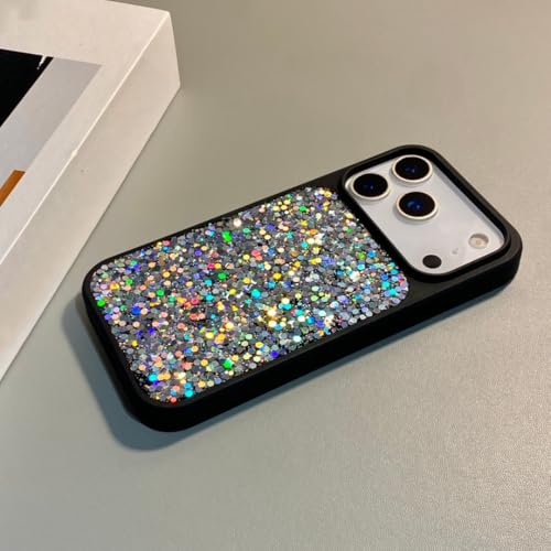 Coque iPhone 16 Pro paillettes argent antichoc en époxy scintillante