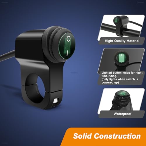 Image of ATV Light Switch 12V Waterproof Aluminum Alloy Motorcycle Handlebar Switches for Motorcycle ATV UTV- Fits 7 /8 inch Handlebars (22mm) Green 1 Piece