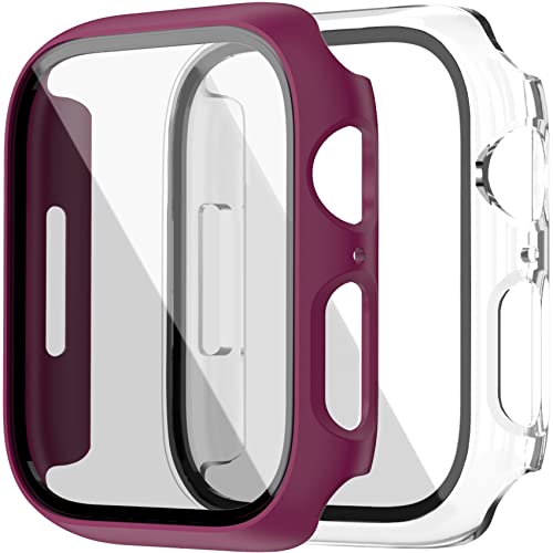 2 Pack Funda Protector de Pantalla de Cristal Templado Incorporado para Apple Watch Series 7 - Estuche Protector General para PC Duro HD Ultra-Thin Carcasa para iWatch 7 Cover