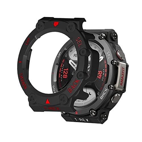 SeNool Hülle Kompatibel mit Amazfit T-Rex 2, Harter PC Displayschutz Hülle [Anti-Kratzen, Shock Resistant, Wasserdicht], Schutzhülle für Amazfit T-Rex 2 - Schwarz Rot Cover