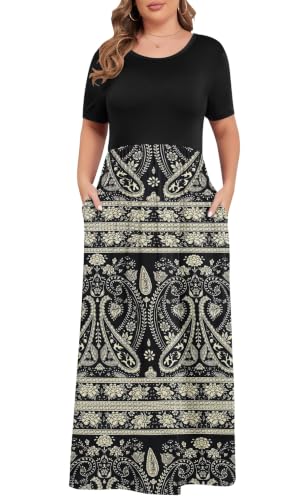 KARALIN Women Plus Size Maxi Dresses Summer Long Dress Boho Floral Black