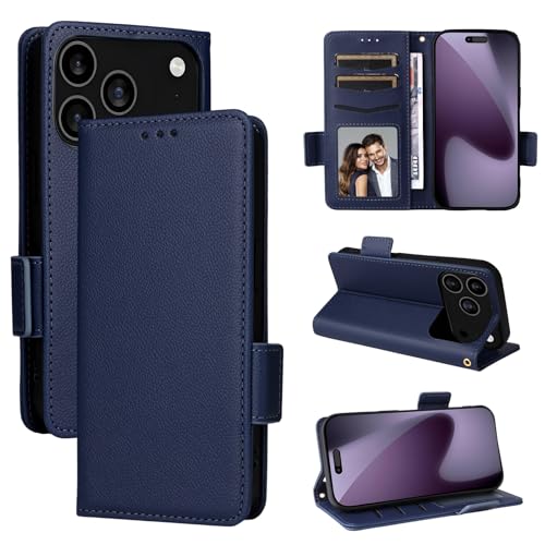 Étui iPhone 14 Plus bleu foncé avec fentes pour cartes et fermeture magnétique