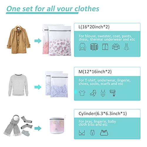 Image of GOGOODA Laundry Mesh Wash Bags for Delicates (5 Set-2L, 2M, 1 Cylinder) | Travel Storage Bags for Intimates Lingerie,5PCS(2M,2L,1 Bra Bags)