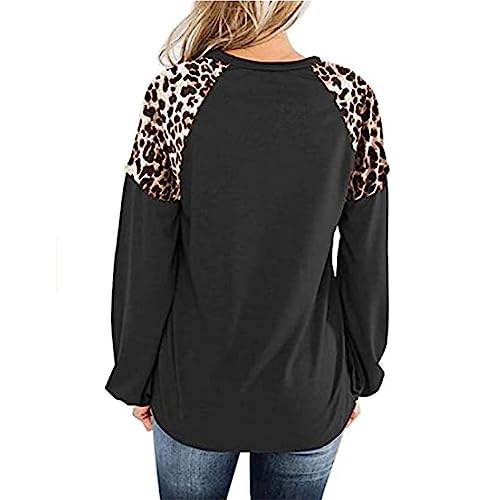Canbebig Womens Leopard Print Long Sleeve Shirts Fall Casual Crewneck Color Block Sweatshirts Relaxed Fit Pullover Tops3