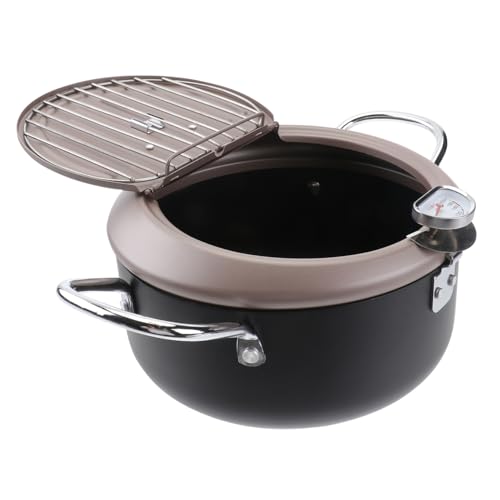 ULTECHNOVO Japanese Style Fryer Pan with Oil Filter Holder Tempura Frying Pot with Thermometer Lid Easy Pour Spout for Gas and Electric Stoves for Fried Chicken and Tempura