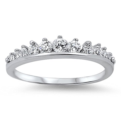 CloseoutWarehouse Clear Cubic Zirconia Journey Tiara Ring 925 Sterling Silver (Comes in Colors)