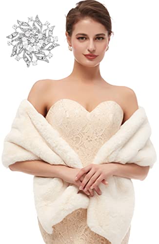 Women's Wedding Faux Fur Shawl Bride Fur Wrap Evening Dresses Faux Stole for Bridal