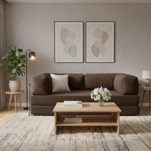 Image of Torque Vegas 3 Seater Sofa Cum Bed for Sleeping - Dark Brown | Premium Suede Fabric 3-Seater Double Foam Fold Out Sofas Bed | Convertible 2 in 1 Sofa Cuma Bed for Office