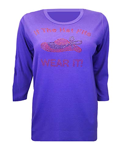 Red Hat Society Rhinestone If The Hat Fits, Wear It with a Purple Scoop Neck Shirt