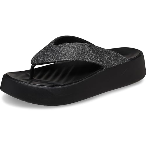 Crocs Women Getaway Platform Flip Flops, Wedge Sandals for Women, Black Glitter, 5 Women
