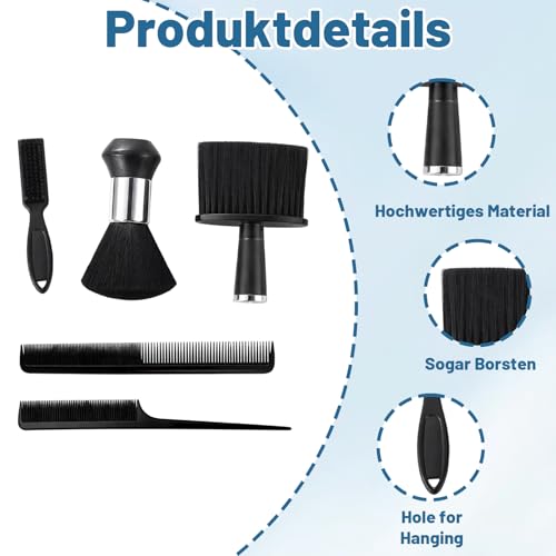 5-tlg. Friseur Zubehör Set mit Neck Brush Set, weicher Friseurbürste und Haarbürsten, professionelle Barber Accessoires zur Haarreinigung und Nackenreinigung, ideal für Salon und Haushalt