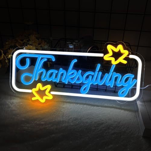 Thanksgiving Neon Sign, Thanksgiving Happy Wall Window Art Decoration Festival Celebration, Dimmable USB Powerd Thanksgiving Neon LED Sign Autumn Thanksgiving Party Harvest Blessd 15.7×7.9 Inch