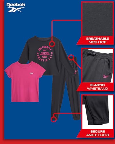 Reebok Girls' Active Leggings Set - 3 Piece Mesh Shirt, Capri Leggings, and Crop Cami Sports Bra - Summer Activewear (7-12)2