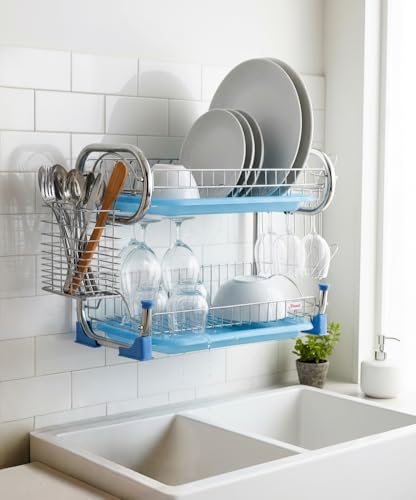Image of AMOL Stainless Steel Kitchen Dish Rack | Rust-Resistant Utensil Stand with Glass & Spoon Holder | Wall Mountable Modular Kitchen Organizer (Made in India) (Height- 14 Inches)