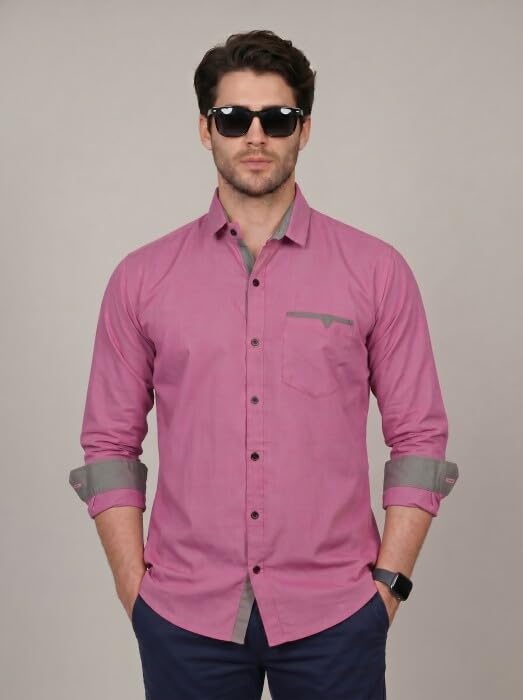 Image of Diverse Men's Cotton Blend Shirt with Pocket Design Spread Collar Full Sleeves Regular Fit and Standard Length | Comfortable Cotton Casual Shirt for Man